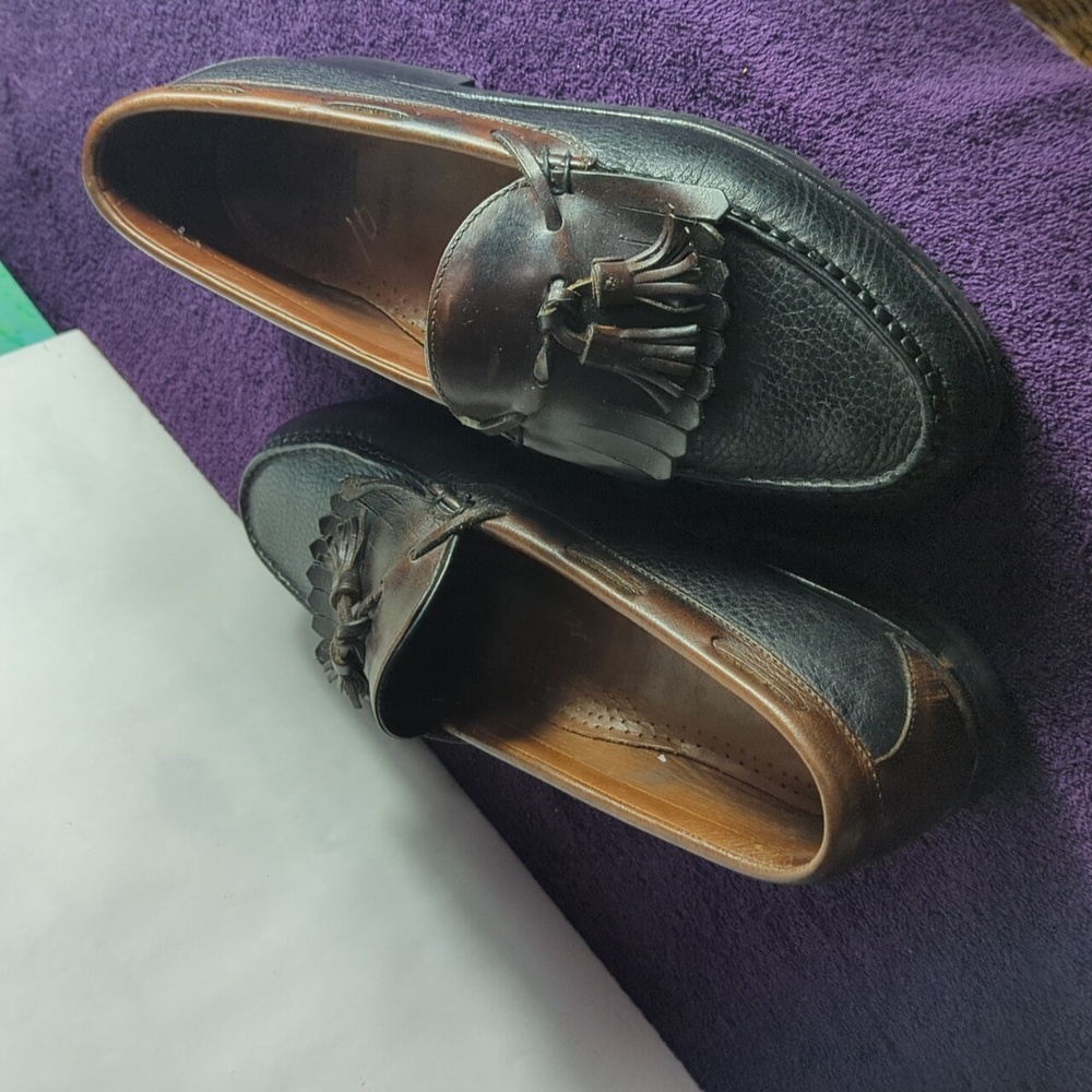 Mens Loafers Dress Shoes 11D Black Brown Leather Boat Lace Allen Edmonds Nashua*
